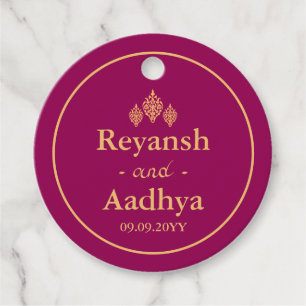 Étiquettes Cadeau Elégant Mariage indien Magenta Gold Merci