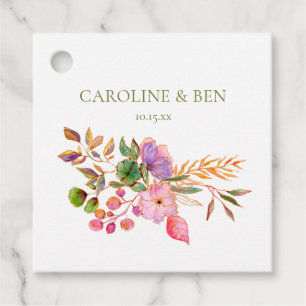 Étiquettes Cadeau Élégant mariage personnalisé floral aquarelle colo
