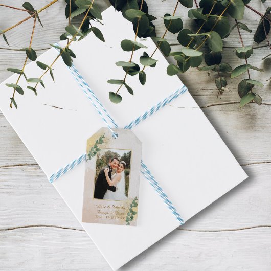 Étiquettes-cadeau Elegant Mariage photo Vert & Or