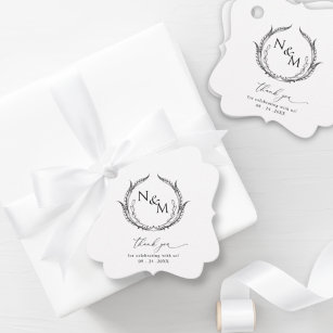 Étiquettes Cadeau Élégant Mariage simple, noir et blanc