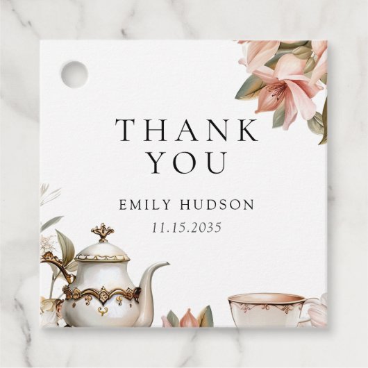 Étiquettes Cadeau Élégant Mariage Thème Goûter à Thé (Devant)