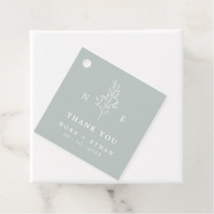 Étiquettes Cadeau Élégant Mariage vert feuille de monogramme