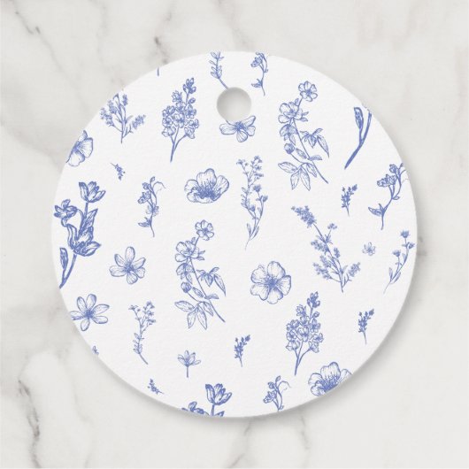 Étiquettes Cadeau Élégant mariage victorien français bleu floral (Dos)