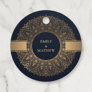 ÉTIQUETTES CADEAU ELÉGANT MARINE OR CLASSIQUE ORNATE MANDALA MARIAGE