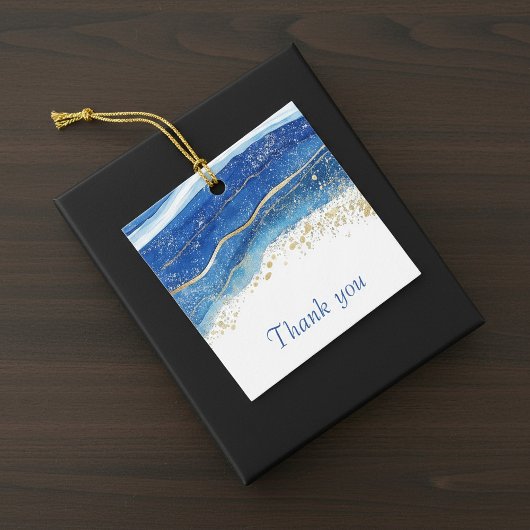 Étiquettes Cadeau Elégant Merci d'aquarelle bleu et or