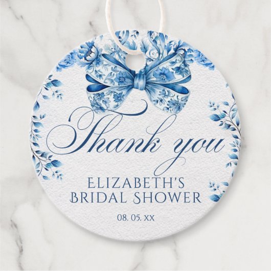 Étiquettes Cadeau Élégant Merci de calligraphie de boue florale bleu (Devant)