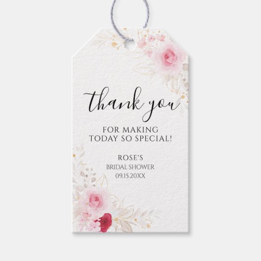 Étiquettes-cadeau Élégant Merci de Fête des mariées rose et rouge (Devant)