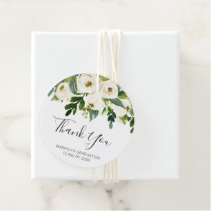 Étiquettes Cadeau Élégant Merci de graduation des Roses floraux blan