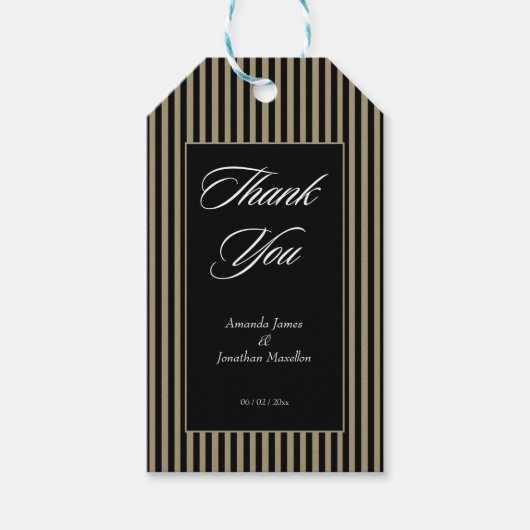 Étiquettes-cadeau Élégant Merci de rayures noir et vert (Devant)