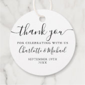 Étiquettes Cadeau Élégant Merci de script noir et blanc Mariage (Dos)