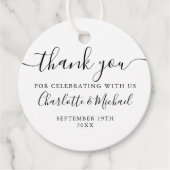 Étiquettes Cadeau Élégant Merci de script noir et blanc Mariage (Devant)