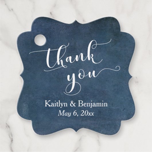 Étiquettes Cadeau Élégant Merci de texture bleu foncé Script (Devant)