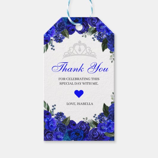 Étiquettes-cadeau Elégant Merci Floral Royal Blue Silver (Devant)