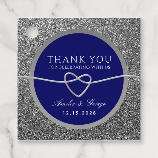 Étiquettes Cadeau Élégant Merci Mariage bleu (Devant)