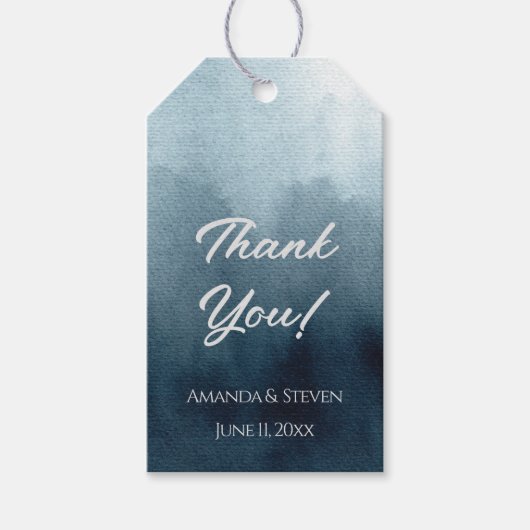 Étiquettes-cadeau Élégant Merci Mariage bleu (Devant)