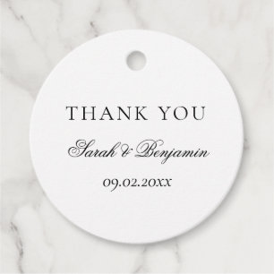 Étiquettes Cadeau Élégant Merci Mariage noir et blanc simple