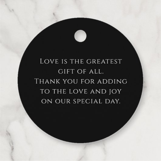 Étiquettes Cadeau Élégant Merci Mariage noir et blanc simple (Dos)