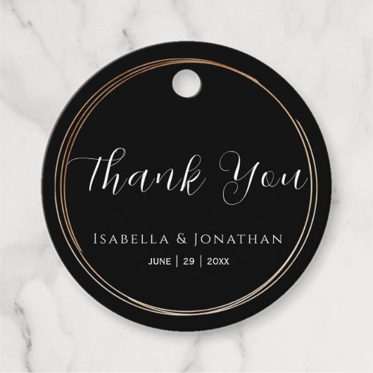Étiquettes Cadeau Élégant Merci Mariage noir et blanc simple (Devant)