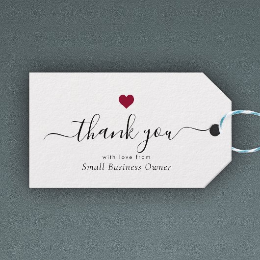 Étiquettes-cadeau Élégant Merci moderne Script Red Heart Business