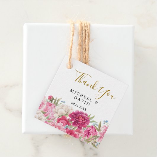 Étiquettes Cadeau Élégant Merci rose Peony Florals (En situation)