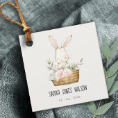 Étiquettes Cadeau Élégant Mignonne Lapin En Panier Floral Anniversai