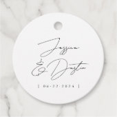 Étiquettes Cadeau Élégant minimaliste Noms Date Black Script Mariage (Devant)