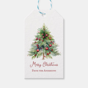 Étiquettes-cadeau Élégant minimaliste Red Green Pine Tree