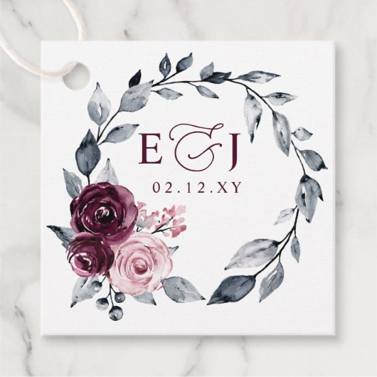Étiquettes Cadeau Elegant Modern Botanical Burgundy Floral Wedding (Devant)