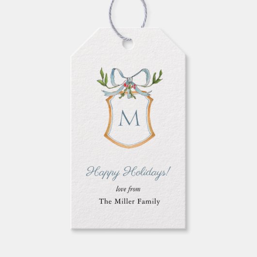 Étiquettes-cadeau Elegant Monogram crest Happy Holidays (Devant)