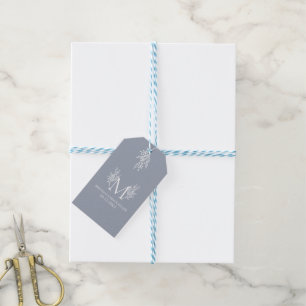Étiquettes-cadeau Élégant monogramme blanc bleu-gris