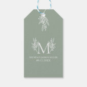 Étiquettes-cadeau Élégant monogramme blanc sauge-vert nouvellement m (Dos)