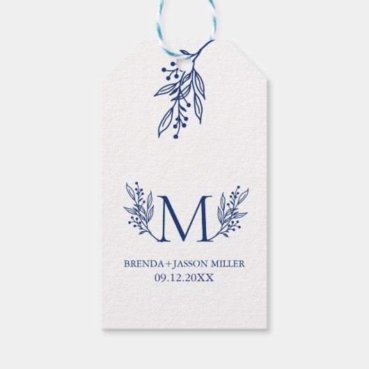 Étiquettes-cadeau Élégant monogramme bleu neuf (Dos)