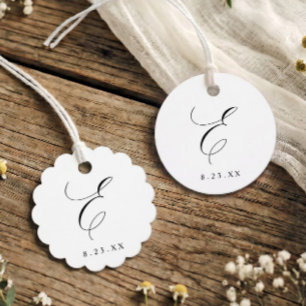 Étiquettes Cadeau Élégant Monogramme Initiale E Mariage Calligraphié