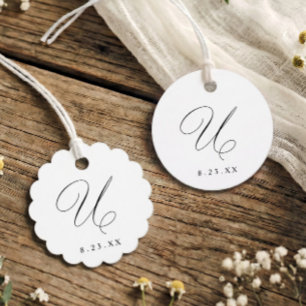 Étiquettes Cadeau Élégant Monogramme Initiale U Mariage Calligraphié