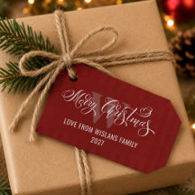 Élégant Monogramme Joyeux Noël Calligraphie Rouge