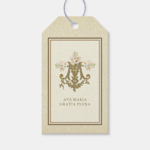 Étiquettes-cadeau Élégant Monogramme mariale or Lys religieux