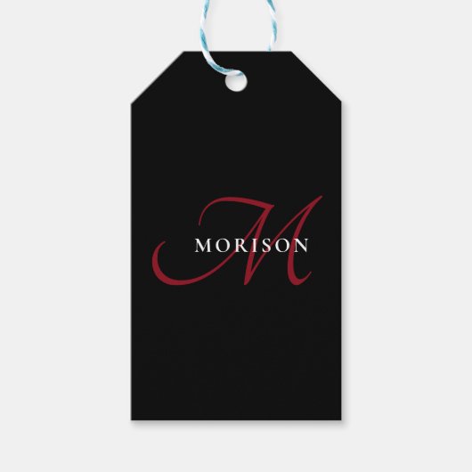Étiquettes-cadeau Élégant Monogramme moderne noir rouge (Devant)