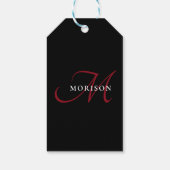 Étiquettes-cadeau Élégant Monogramme moderne noir rouge (Dos)