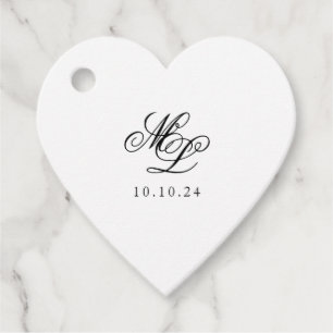 Étiquettes Cadeau Élégant Monogramme noir et blanc Script