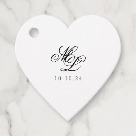 Étiquettes Cadeau Élégant Monogramme noir et blanc Script (Devant)