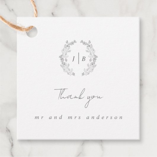 Étiquettes Cadeau Élégant Monogramme Simple Merci Mariage (Devant)
