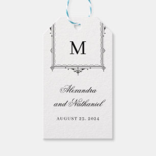 Étiquettes-cadeau Élégant Monogramme Vintage noir et blanc