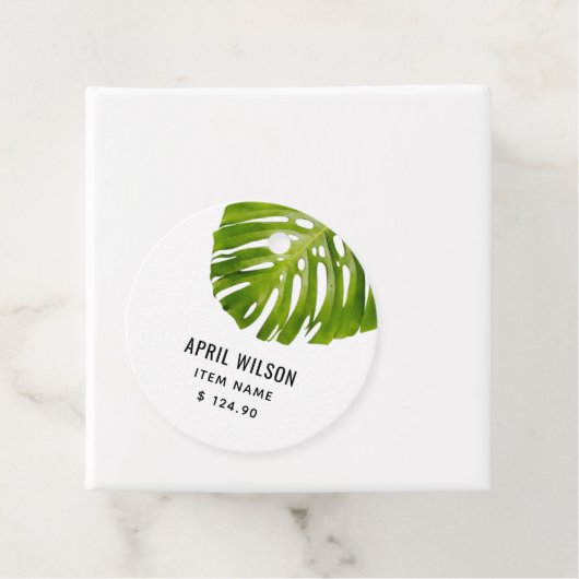ÉTIQUETTES CADEAU ÉLÉGANT MONSTERA VERT FEUILLE DE FOLIAGE PRIX (En situation)