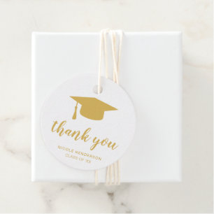 Étiquettes Cadeau Élégant Mortier  Merci Gold Graduation