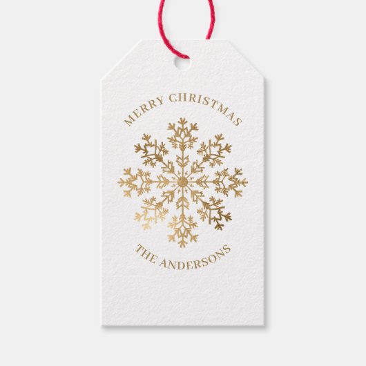 Étiquettes-cadeau Élégant Noël Gold Snowflake Nom (Devant)