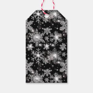 Étiquettes-cadeau Élégant Noël noir blanc argent flocons de neige