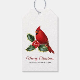 Étiquettes-cadeau Élégant Noël Rouge Cardinal Oiseau Holly