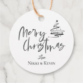 Étiquettes Cadeau Elégant Noir Blanc Noël Arbre Joyeux Noël (Dos)