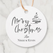Étiquettes Cadeau Elégant Noir Blanc Noël Arbre Joyeux Noël (Devant)