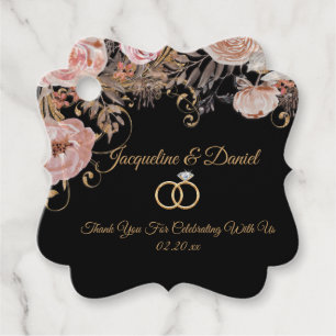 Étiquettes Cadeau Elégant noir bleu Aquarelle Rose or Floral